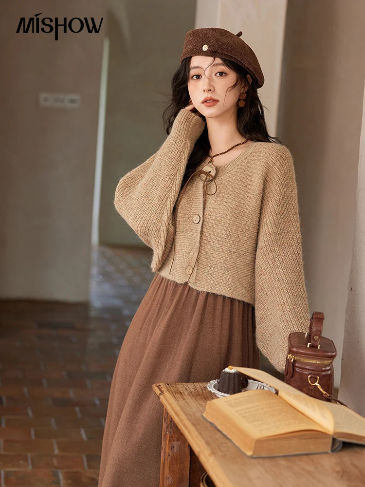 Mishow Vintage Knitted Cardigan & Strap Dress Set MXD36L2059