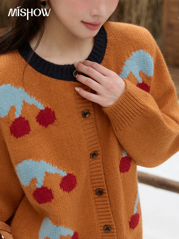 Mishow Cherry Jacquard Retro Sweet Cardigan MXE88Z2689