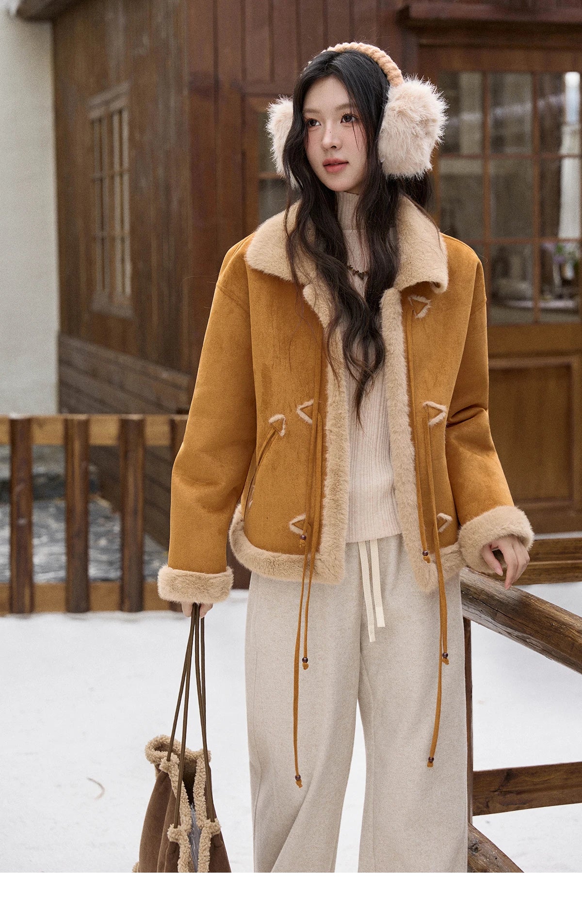 Mishow Suede Imitation Mink Fur Lace-Up Coat MXE90W0921