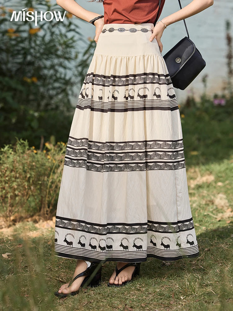 MISHOW Bohemian Print Half Skirt High Waist A-Line Large Swing MXE36B0755