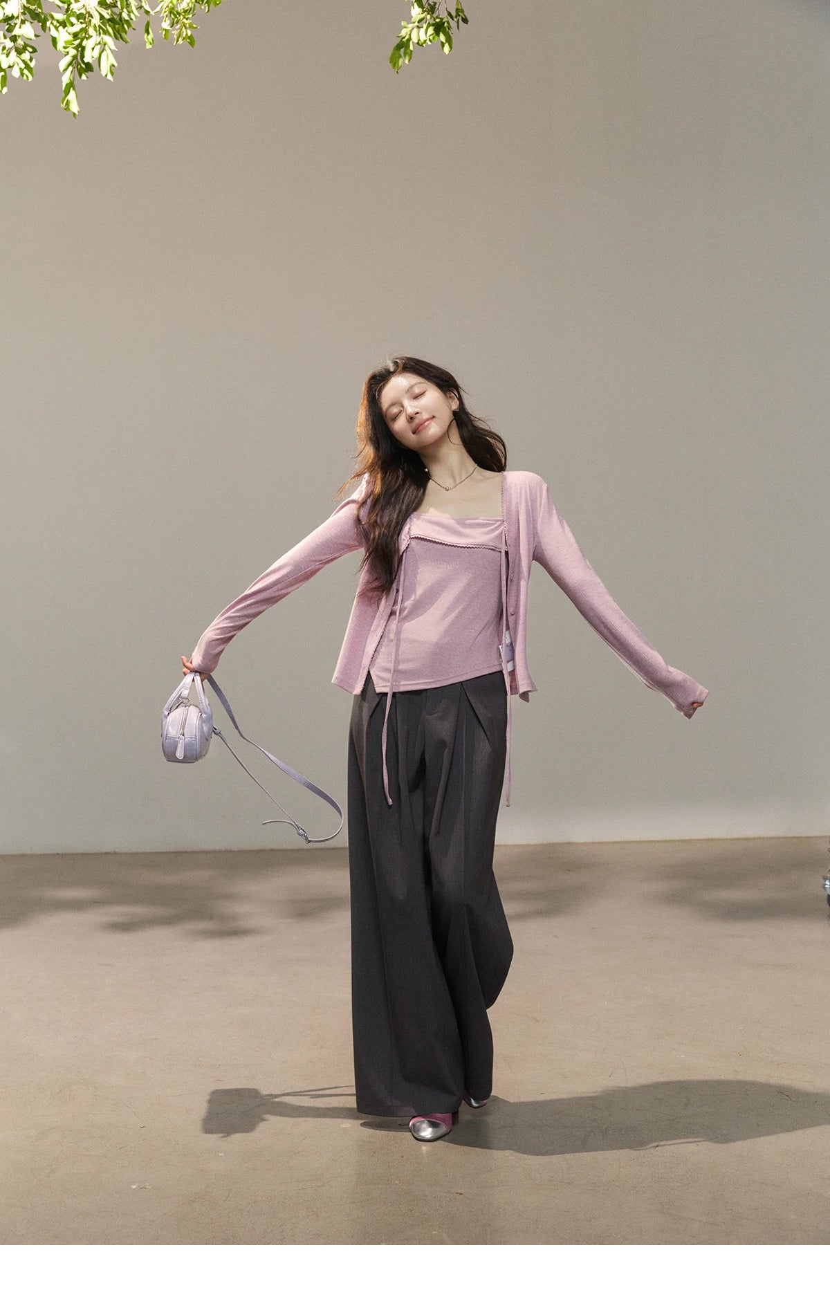 Mishow Purple Lace-Up Cardigan & Camisole Set MXF13Z2998