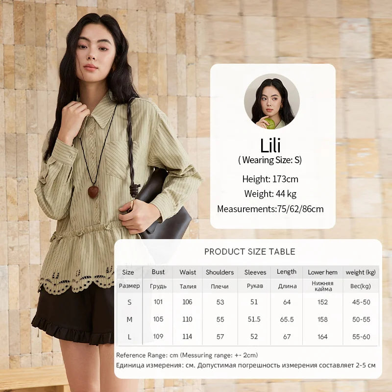 MISHOW Women's Green Striped Shirt MXE49C2414