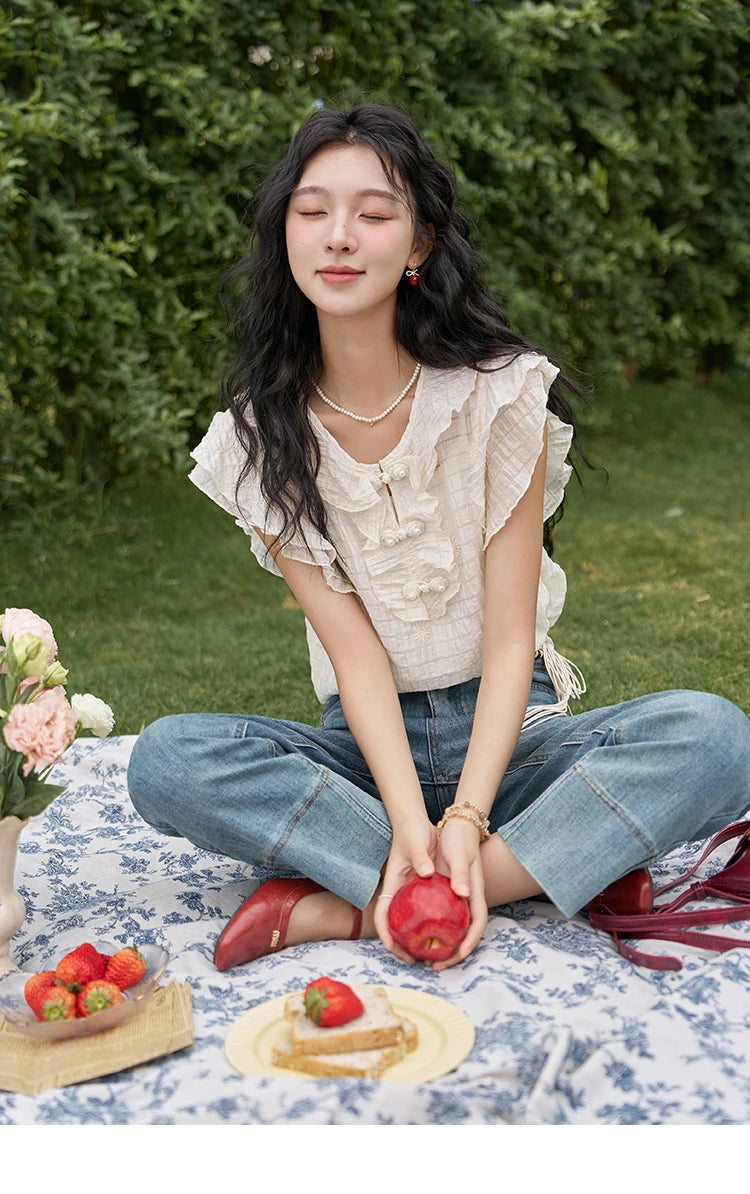 MISHOW Chinese Button Up Blouse Flying Sleeve with Camisole MXD21X1374