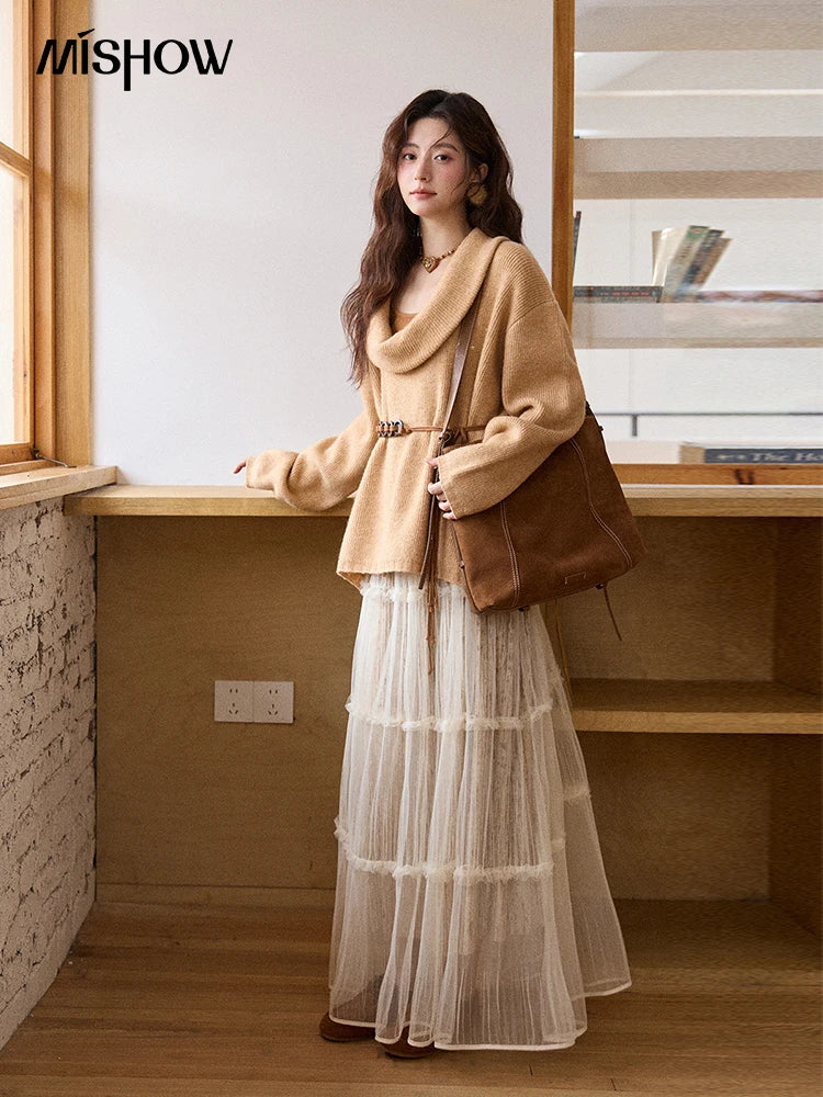 Mishow Orange French Style Sweater with Vest & Belt Set MXE86T1437