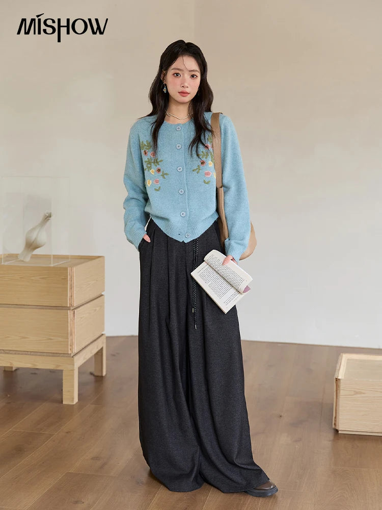 Mishow Blue Floral Embroidered Wool Cardigan MXE51Z2695