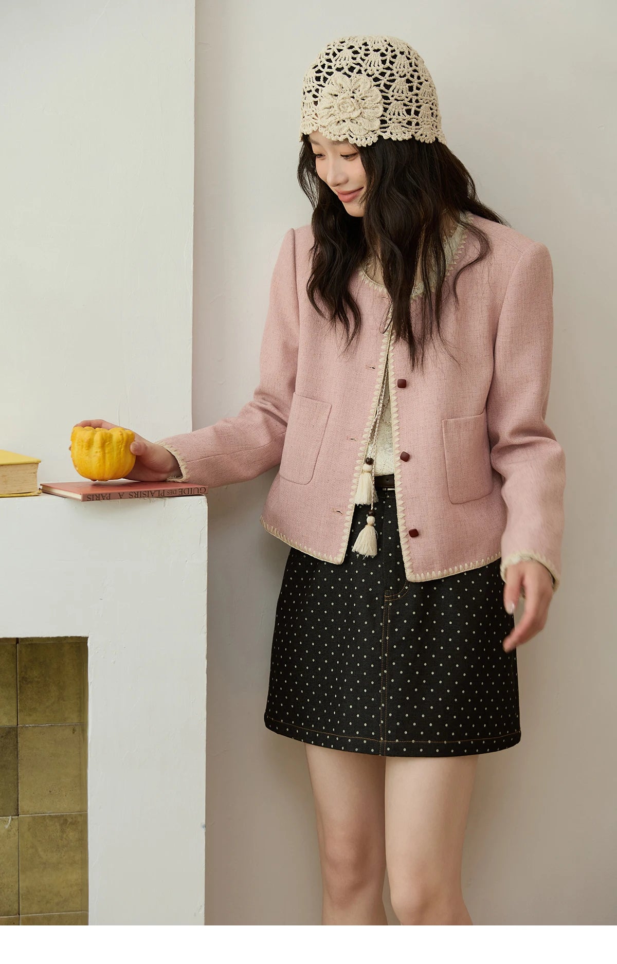 MISHOW Solid Tweed Jacket Round Neck Long Sleeved Short MXE44W0812