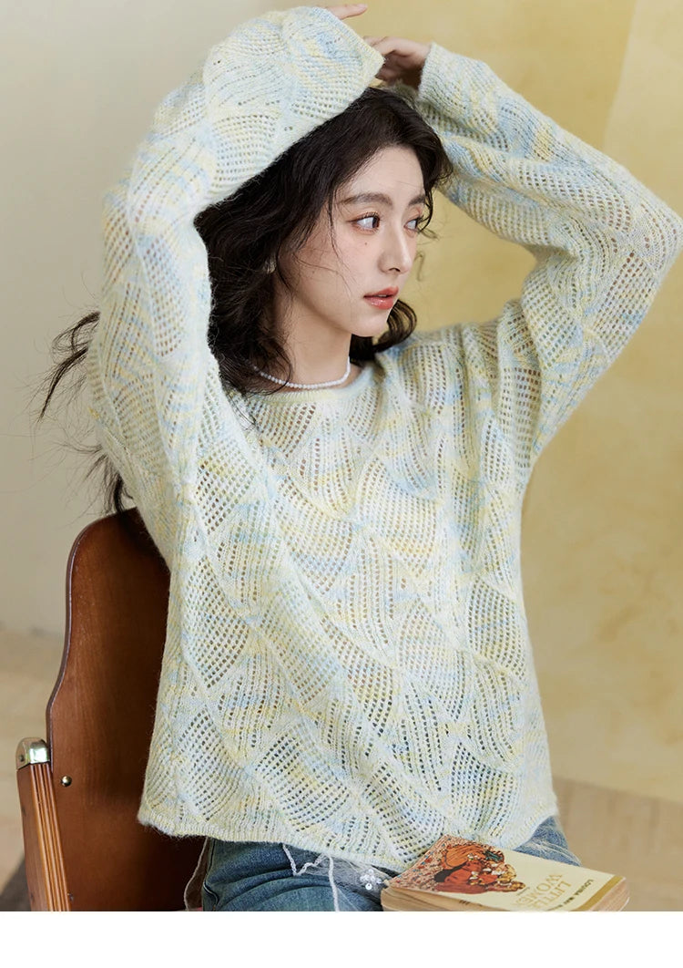 Mishow Hollow Dropped Shoulder Hem Wavy Edge Sweater MXE14Z1208