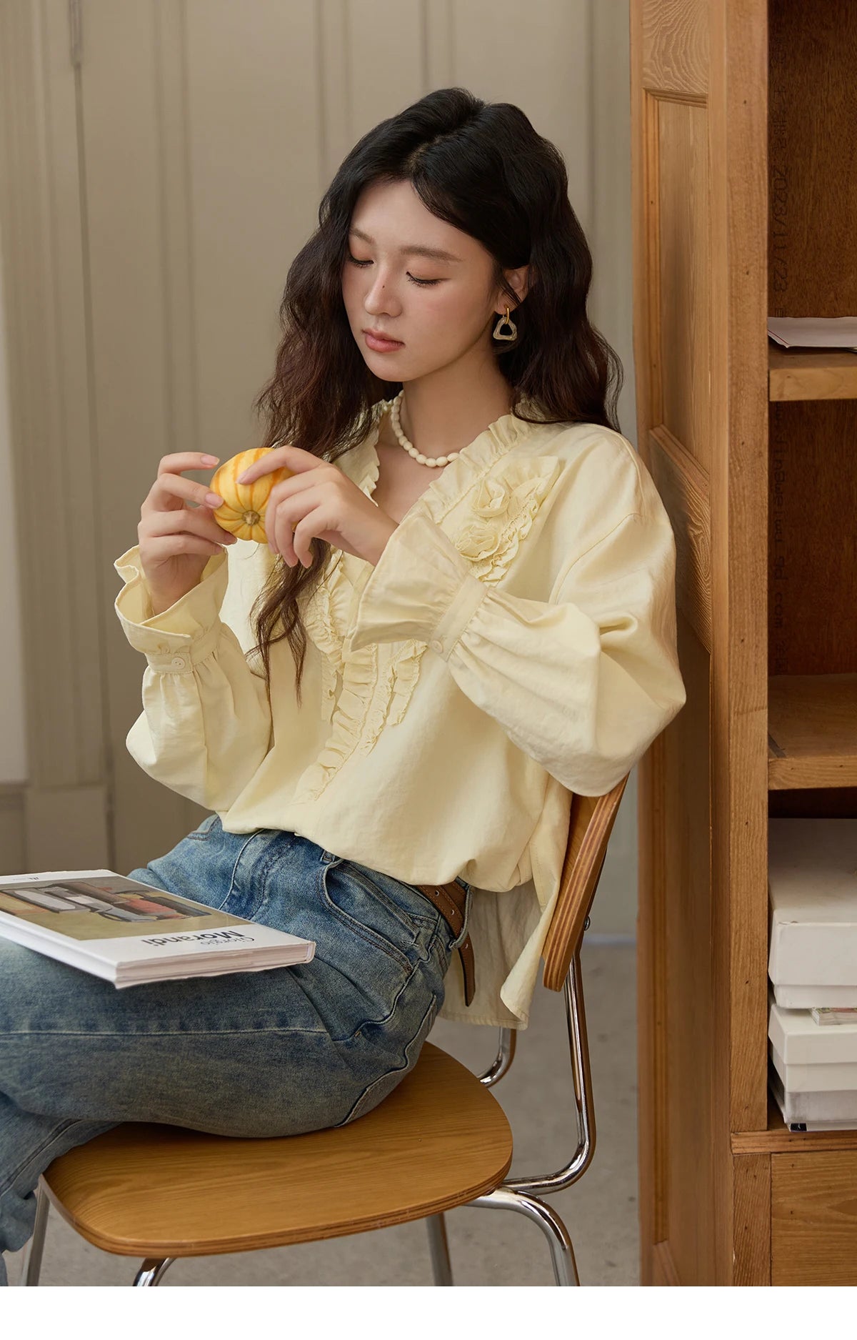 MISHOW Hand Sewn Rose Blouse Lantern Sleeves MXE44X2470