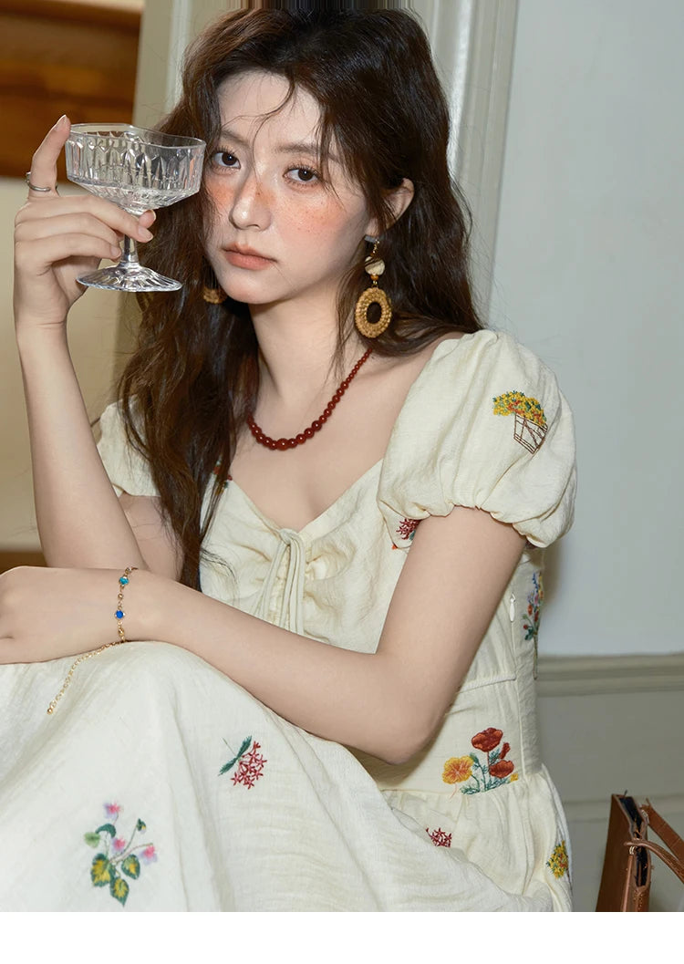 Mishow Square Neck Lace-Up Puff Sleeve Dress MXE37L2315