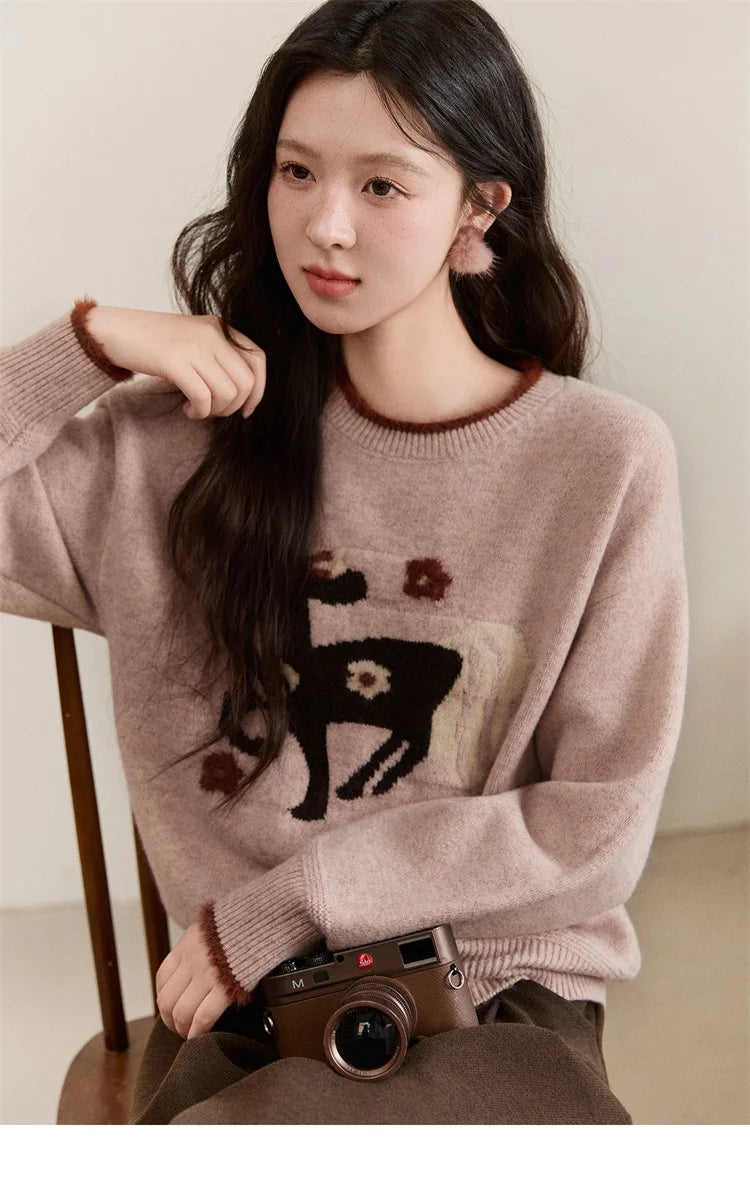 Mishow Horse Pattern Faux Mink Fur Cuff Sweater MXE94Z2863