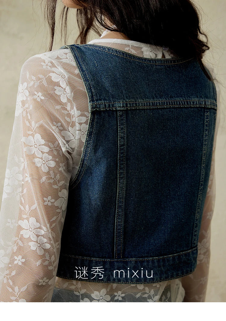 Mishow Retro Deep Blue Denim Vest Coat MXE16W0750