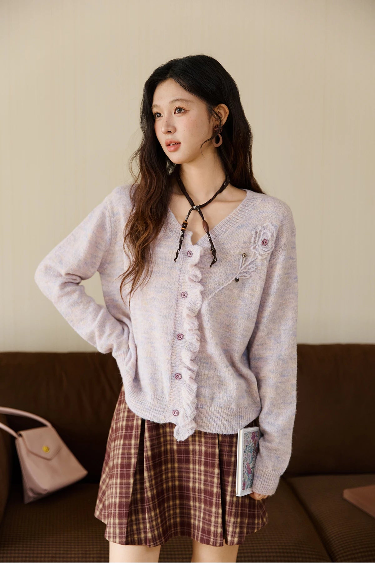 Mishow French Flower Embroidered V-Neck Cardigan MXE47Z2498
