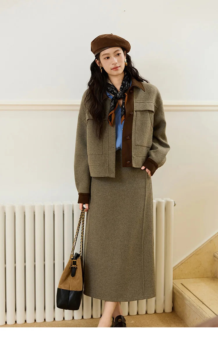 Mishow Contrast Suede Patchwork Wool Coat MXE46W0844
