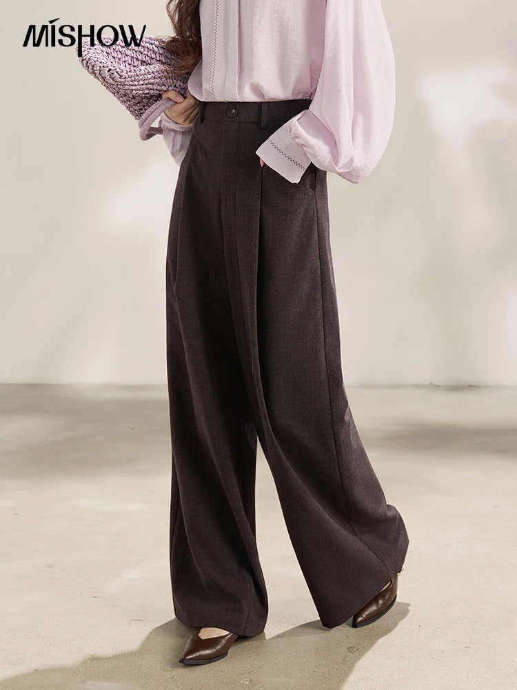 MISHOW Dark Purple Wide Leg Pants High Waist Pleated MXF13K1204