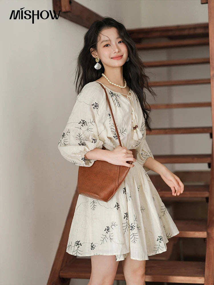 MISHOW Embroidered Doll Lantern Sleeve Dress MXE41L2480