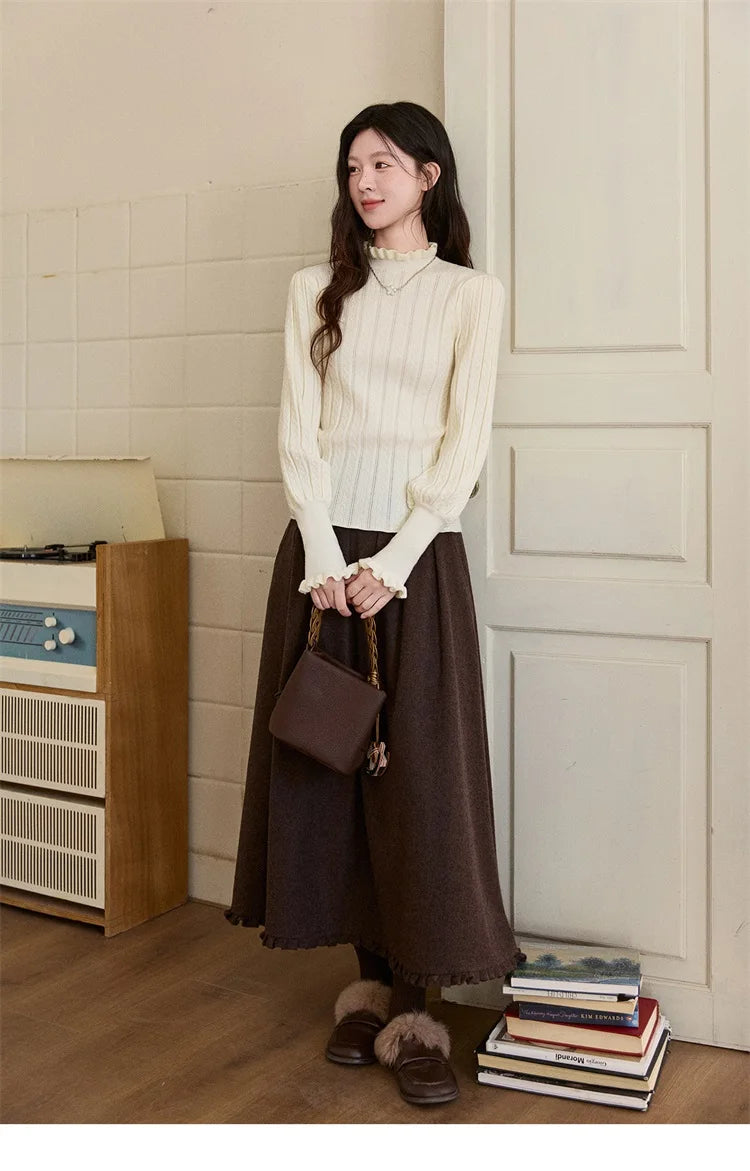 Mishow Half Turtleneck Ruffle Lantern Sleeve Top MXE93Z2810