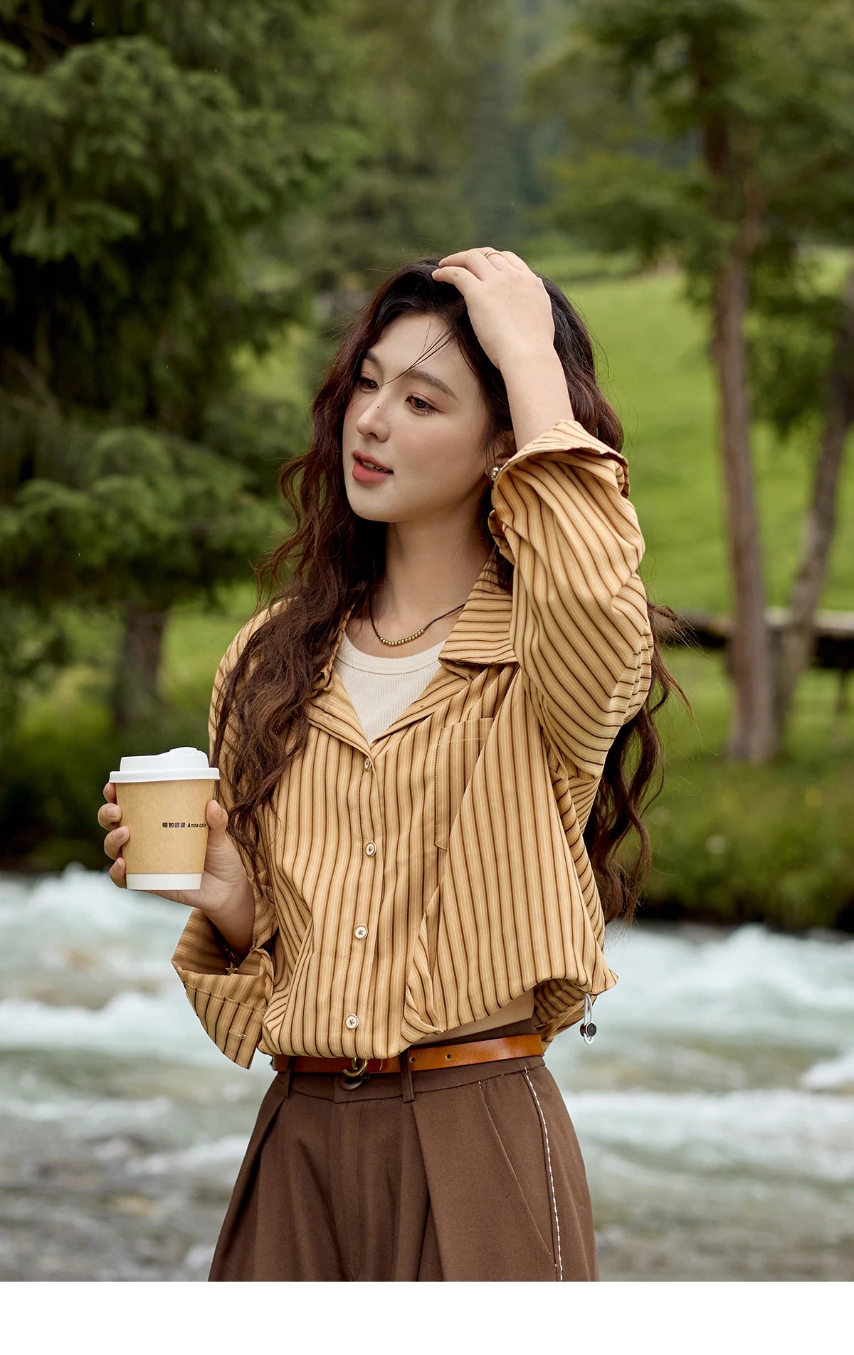 MISHOW Loose Lapel Stripe Fake Two Piece Shirt Asymmetric Pocket MXD43C0303