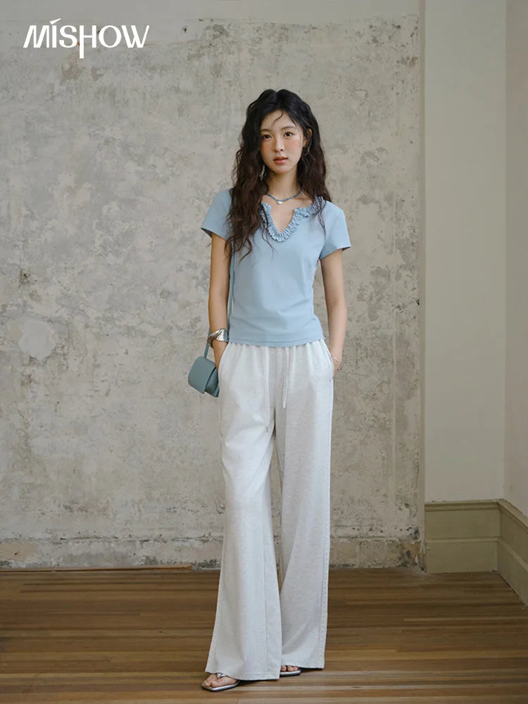 MISHOW Light Grey High Waist Pants Elastic Waist Wide Leg MXE31K0901
