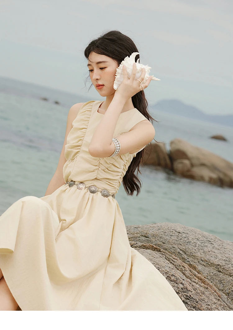 Mishow Solid Sleeveless Belted Office Dress MXE31L2188