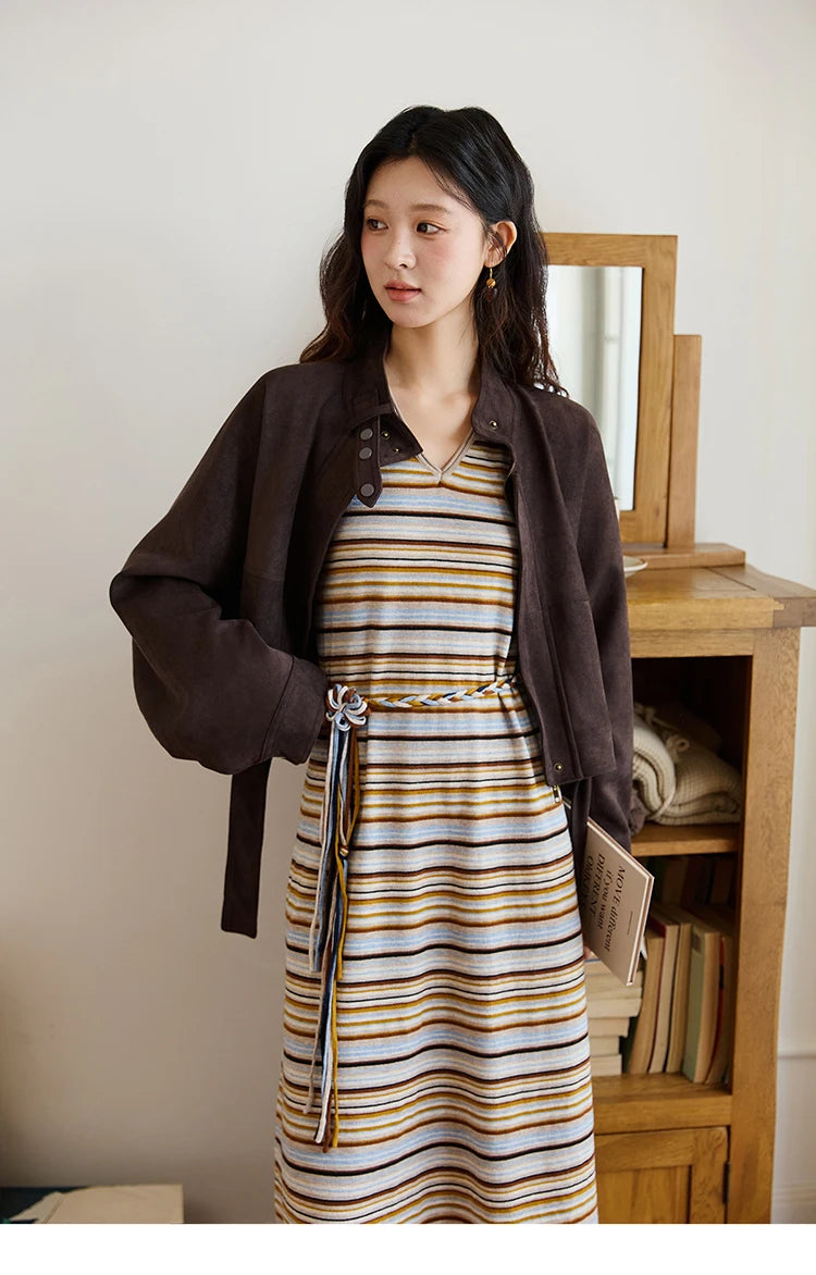 Mishow Striped V-Neck Tied Waist Long Dress MXE46L2521