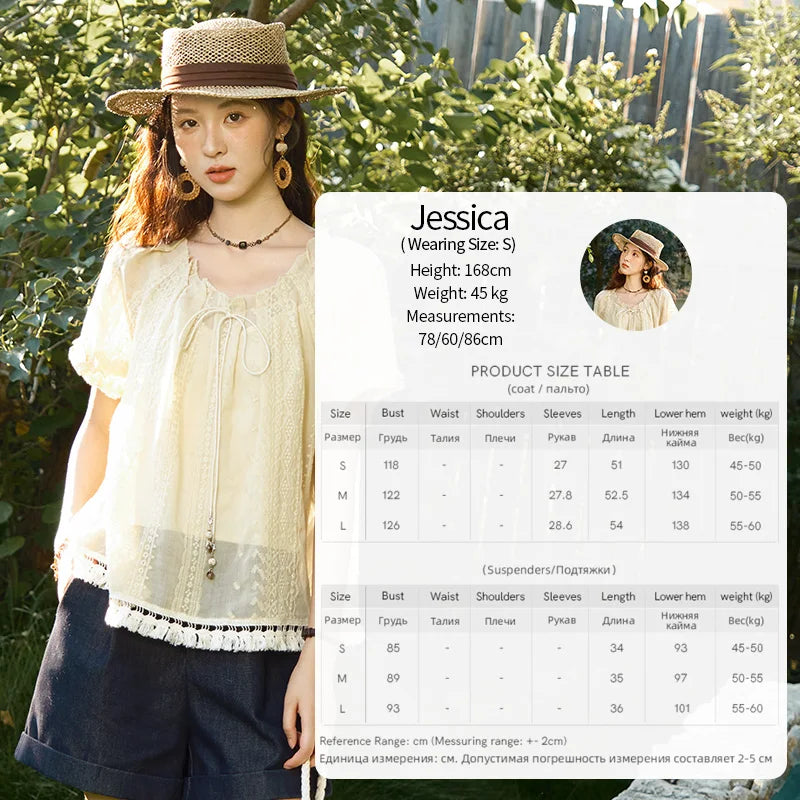 MISHOW Embroidered Jacquard Blouse O-Neck Lace Up MXE37X1861