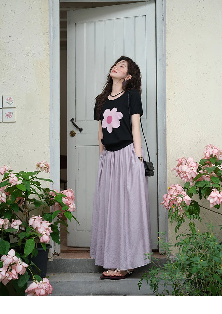Mishow Contrast Color Flower Knit Tee MXE39Z1311