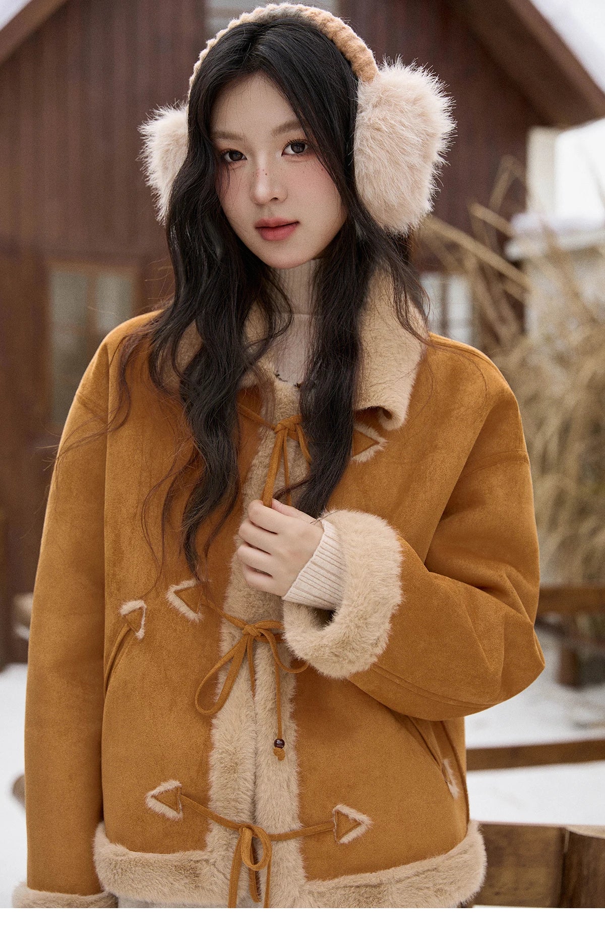 Mishow Suede Imitation Mink Fur Lace-Up Coat MXE90W0921