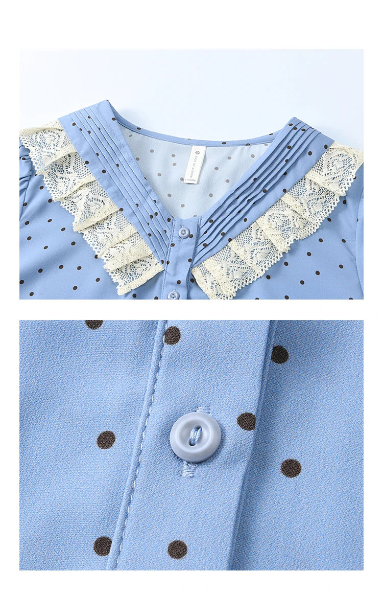 MISHOW Lace Patchwork Polka Dot Shirt V-Neck Hollow Out MXE12X1707