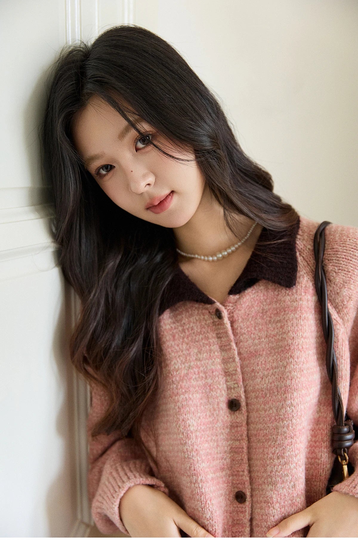 Mishow Pink Contrast Collar Bow Pocket Cardigan MXE94Z2957
