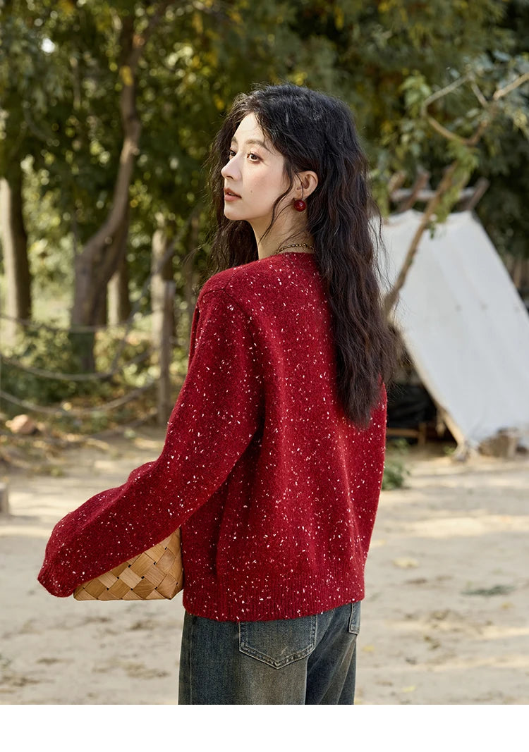 Mishow Smile Embroidery Contrast Color Wool Cardigan MXD35Z0988