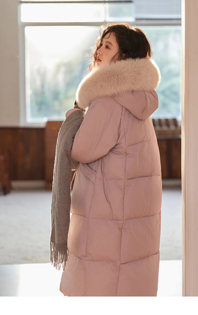 Mishow Long Hooded Fox Fur Collar Down Coat MXD56Y0054