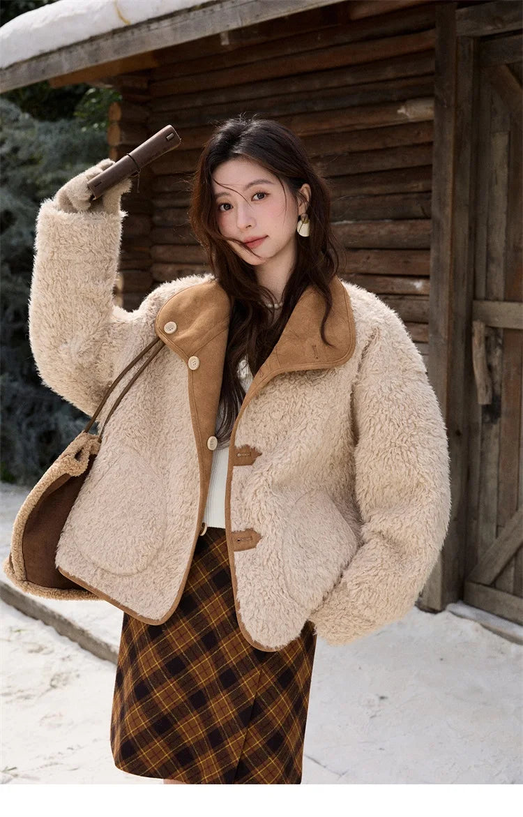 MISHOW Double Sided Lamb Wool Coat Lapel Pockets MXE91W1015