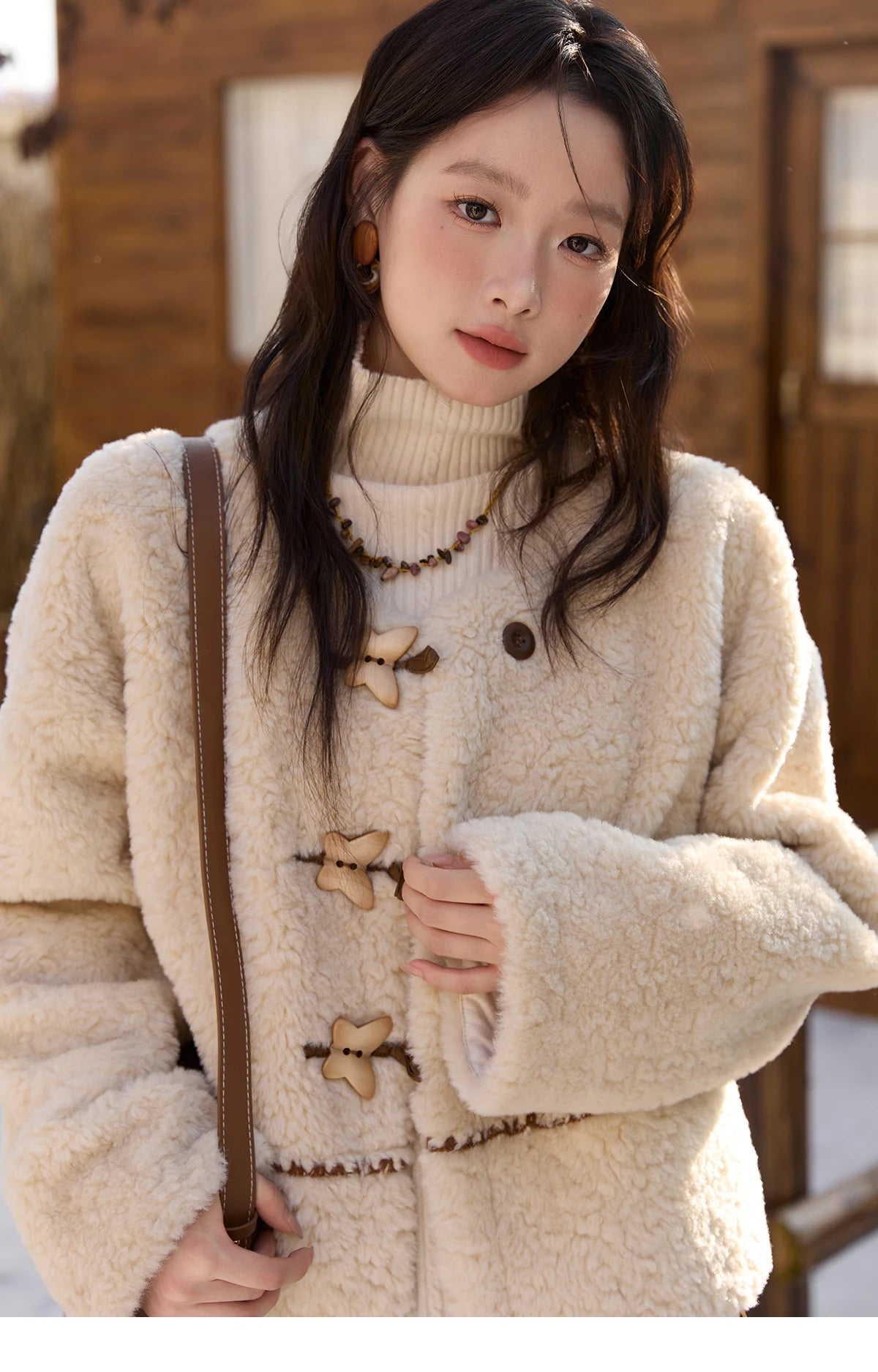 Mishow Retro Apricot Imitation Lambswool Jacket MXE51W0874