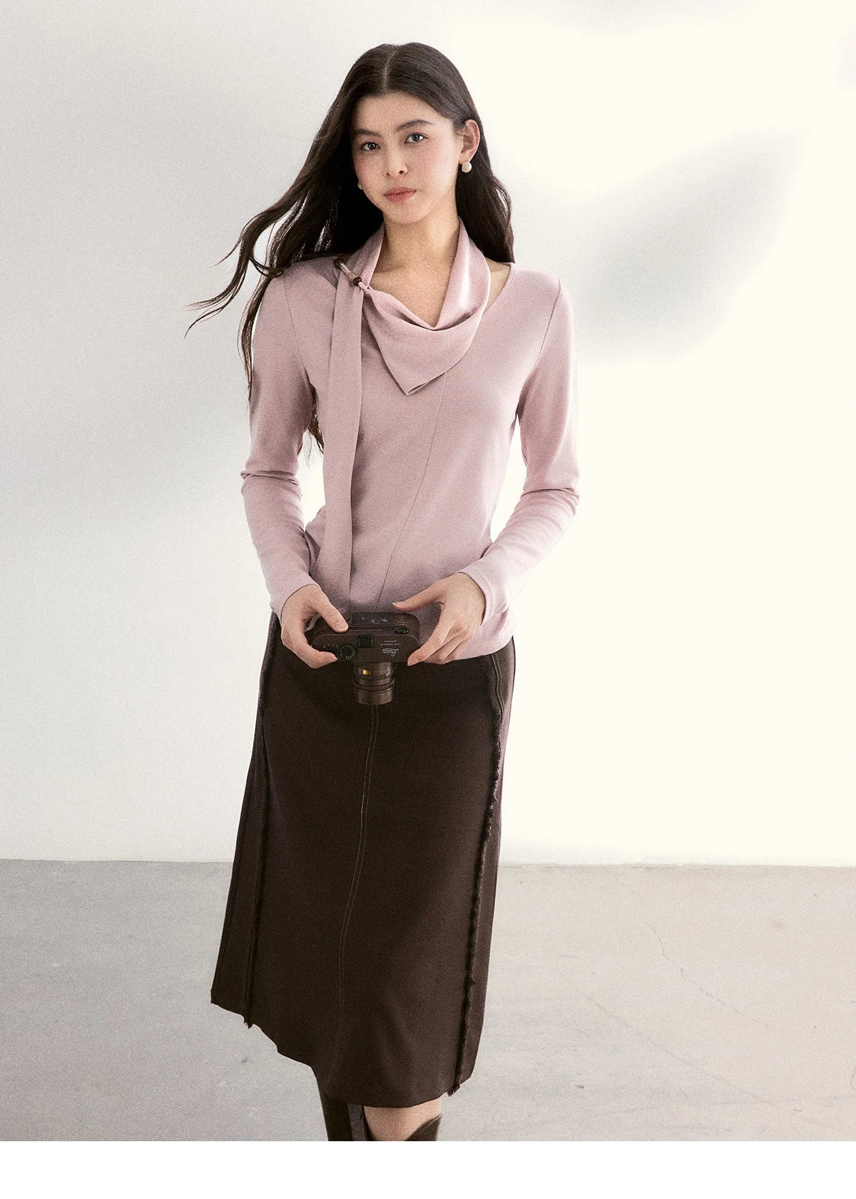 Mishow Pink Scarf Neck Color Collision Bead Top MXF108Z1025