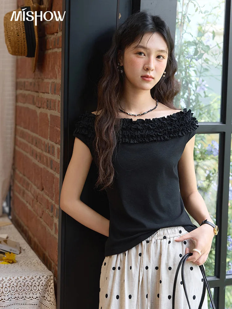 MISHOW French Slash Neck Raglan Wool Tee MXE34T0605