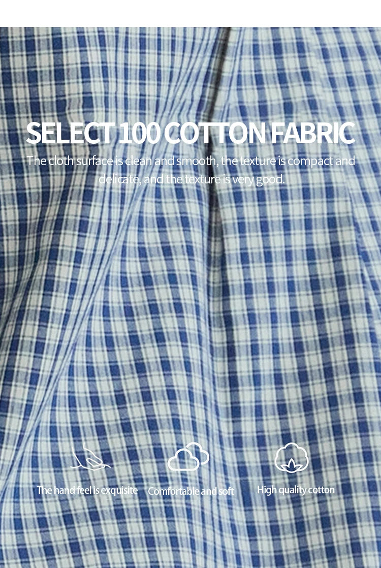 MISHOW Blue Plaid Cotton Shirt Doll Collar Dropped Shoulder MXE44C2391