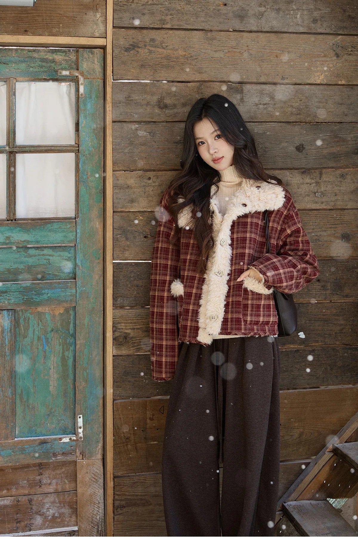 Mishow Reversible Red Plaid Lamb Wool Coat MXE93W1009