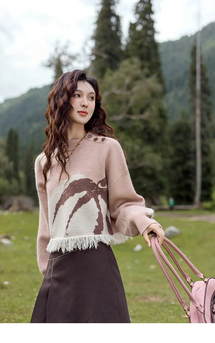 Mishow Tassel Half High Neck Lantern Sleeve Pullover MXD43Z0680