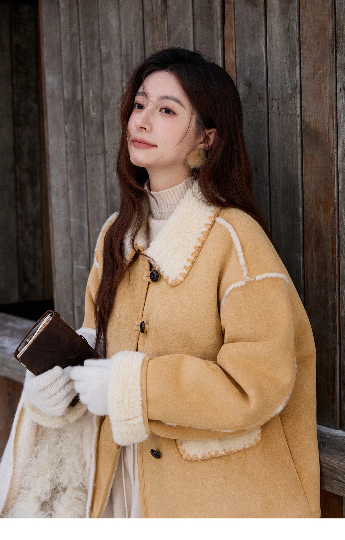 MISHOW Yellow Fur Suede Jacket Lapel Loose Warm MXE92W1016