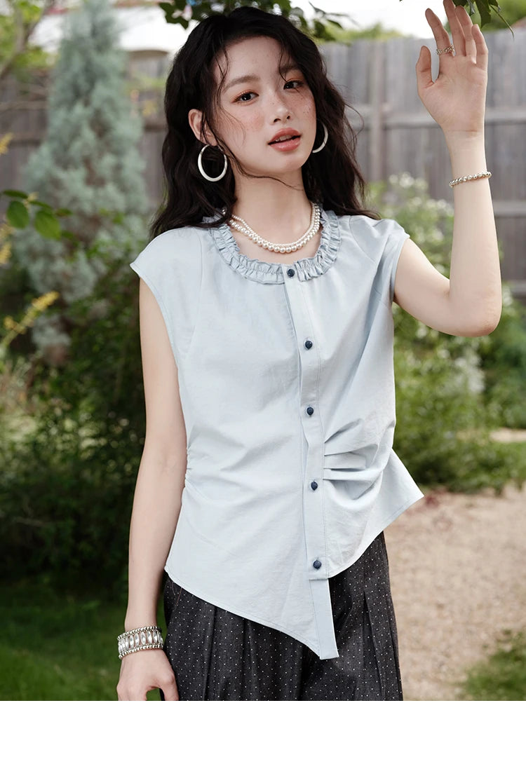 MISHOW Round Neck Sleeveless Shirt Button Front MXE38X1864