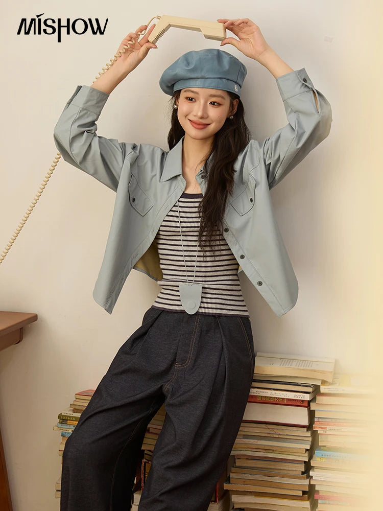 MISHOW Two-Piece Set Striped Vest Solid Jacket with Pendant MXE45T1396