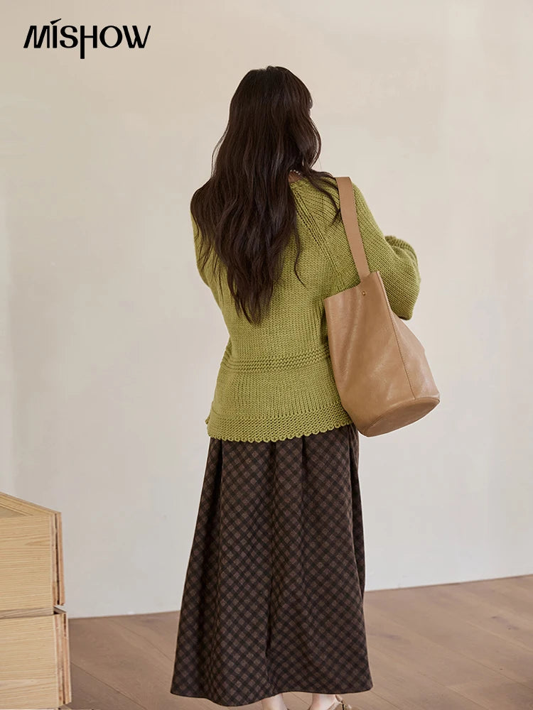Mishow Avocado Green Lantern Sleeve Lace-Up Cardigan MXE51Z2694
