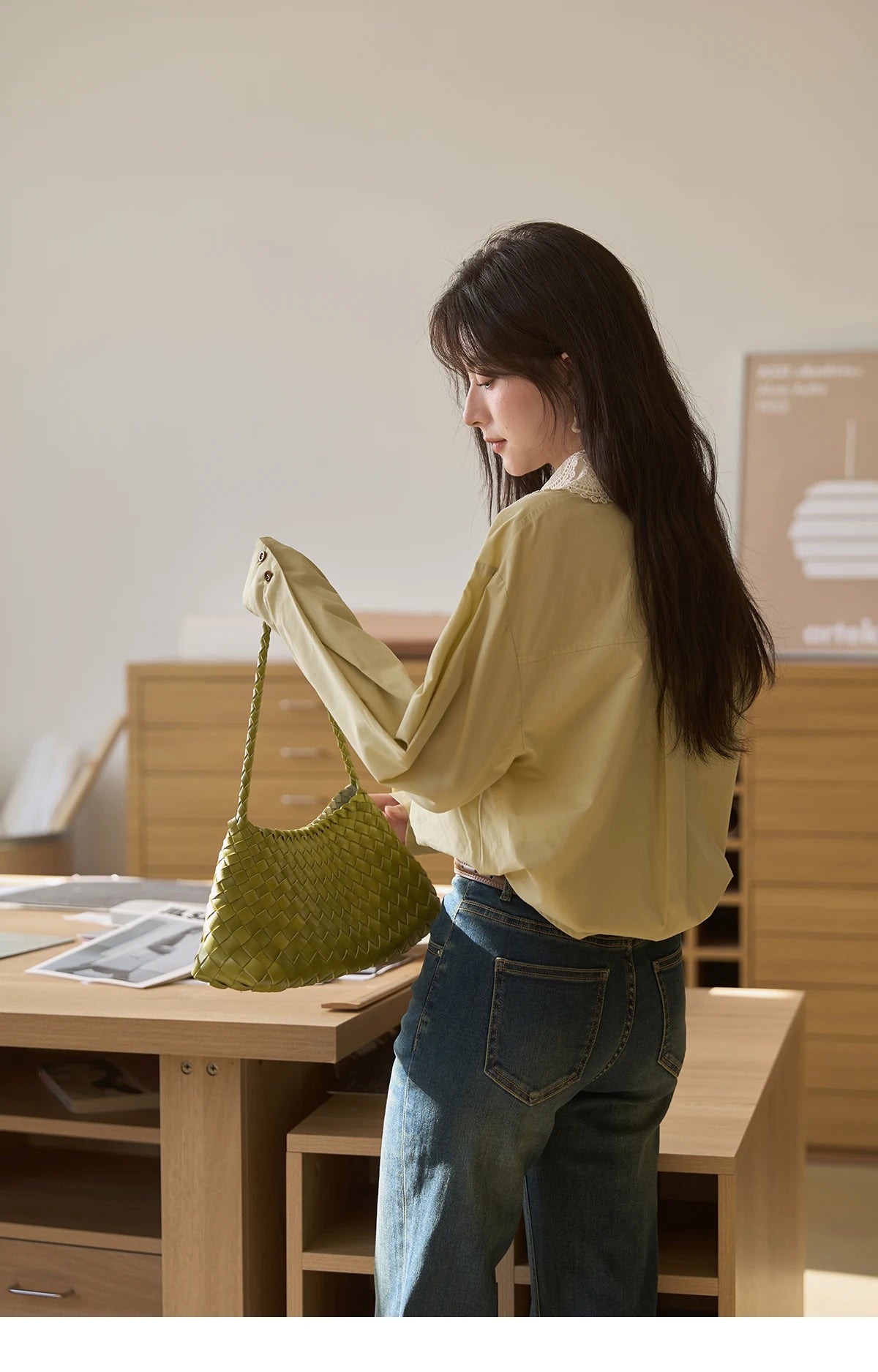 MISHOW Solid Cotton Shirt V-Neck Double Layer Lace MXE41C2366