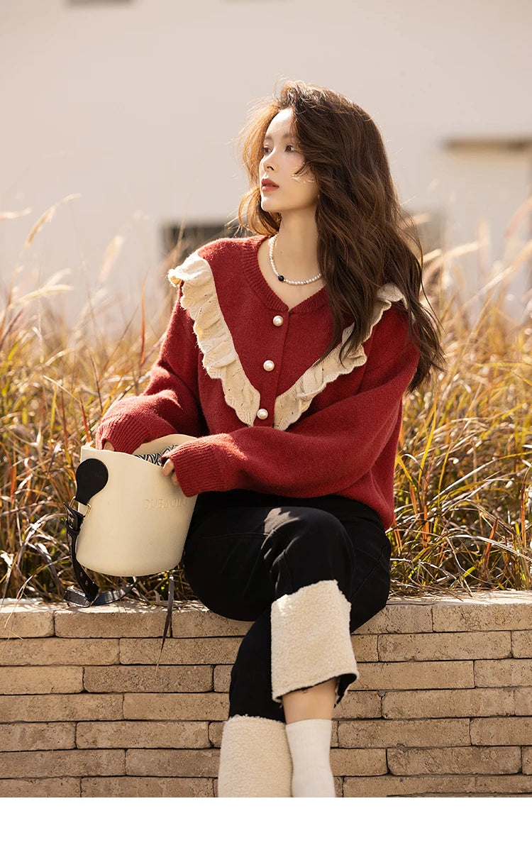 Mishow Korean Ruffle V-Neck Cardigan MXB46Z1111