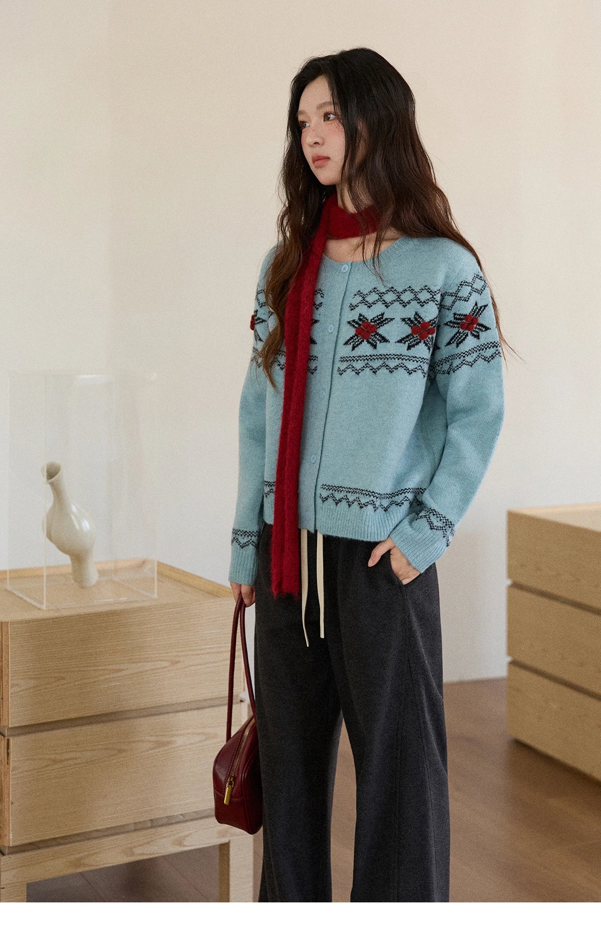 Mishow Blue Geometric Fair Isle Cardigan MXE86Z2734