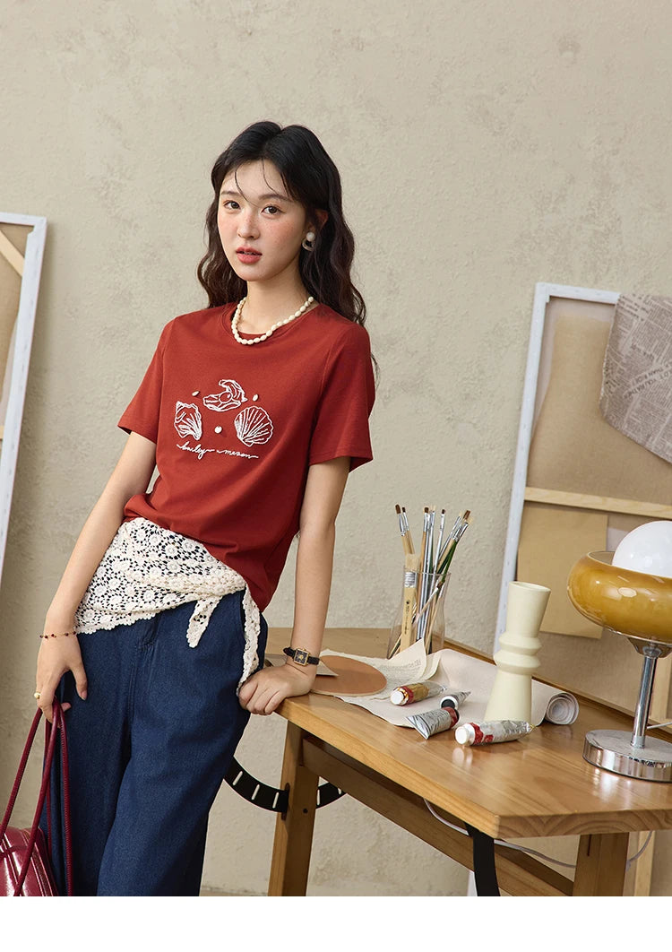 Mishow Shell Embroidered Round Neck Tee MXE34T0570