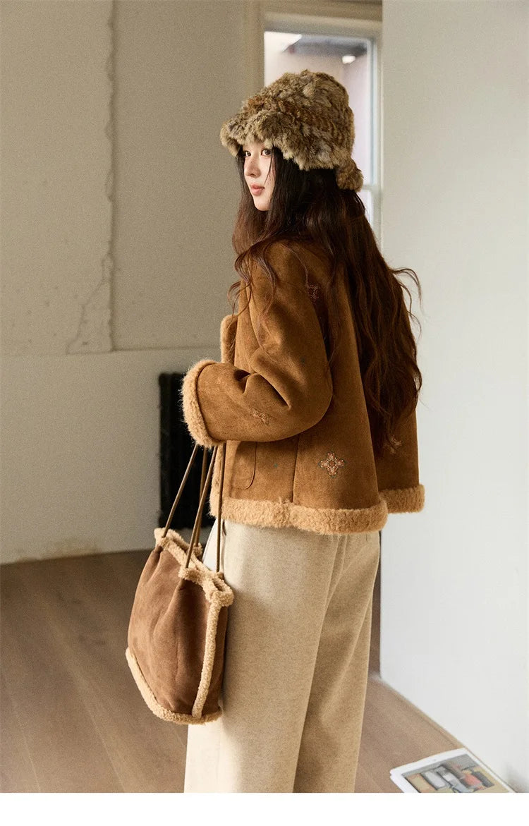 MISHOW Brown Retro Jacket Stand Collar Single-Breasted Windproof MXE86W0910