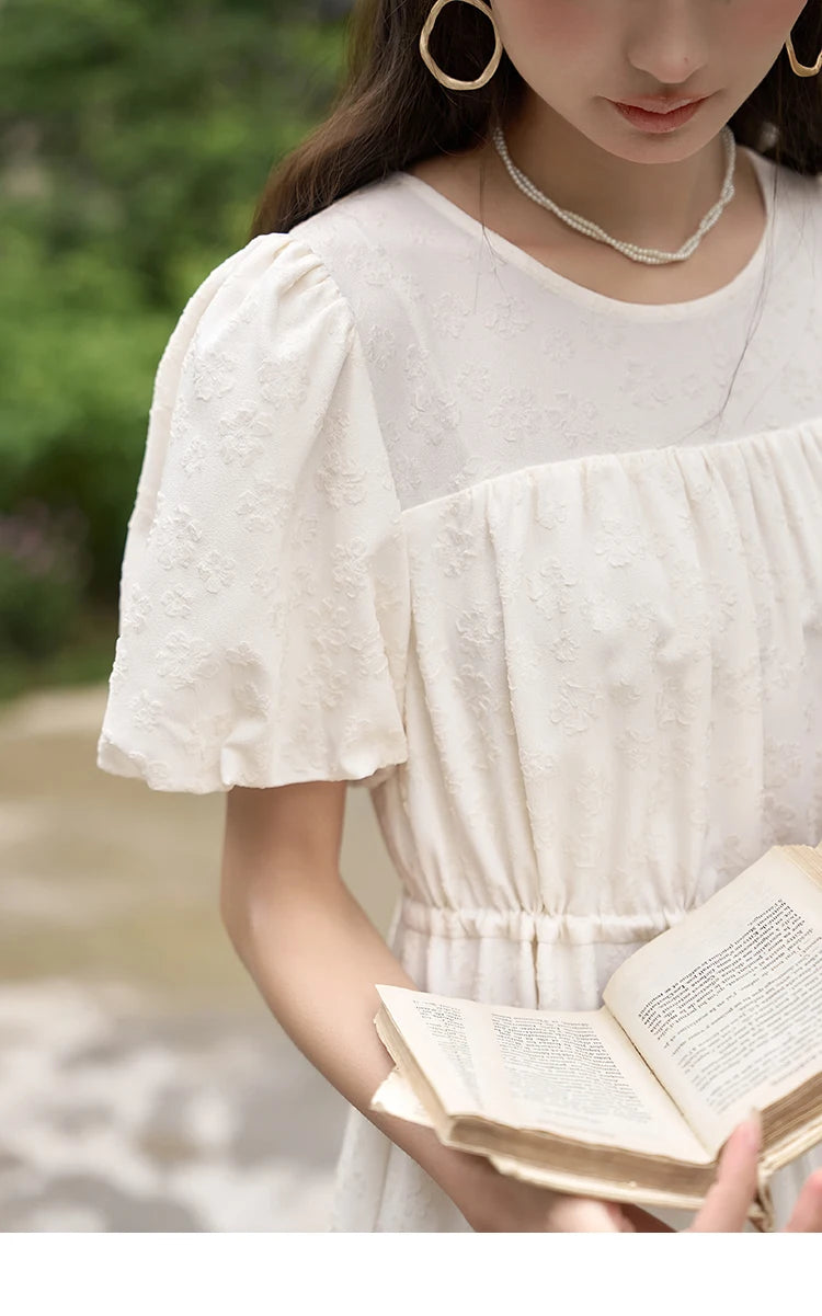 Mishow French Drawstring Waist Puff Sleeve Dress MXC38L1415