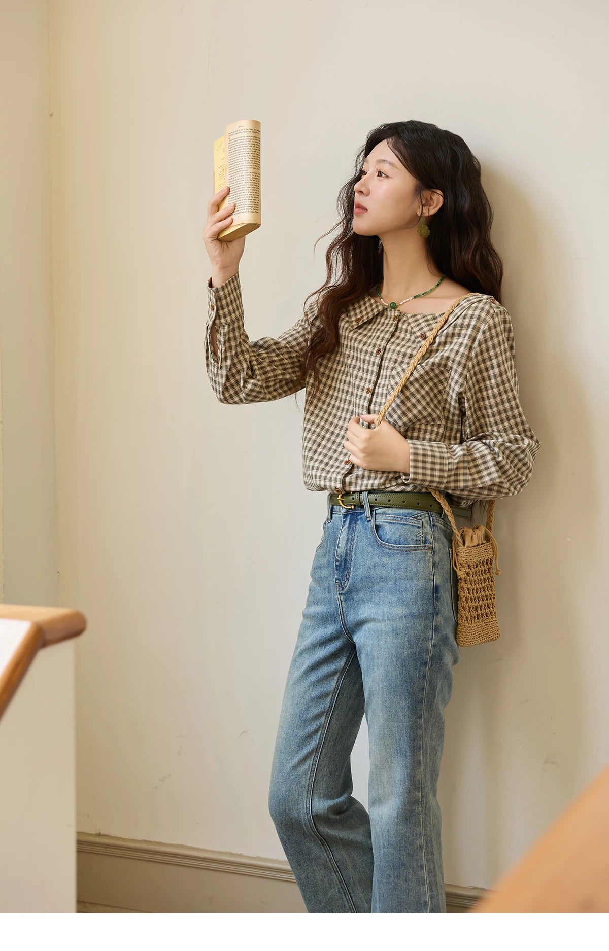MISHOW Plaid Shirt Side Slit Pockets with Belt MXE44X2469