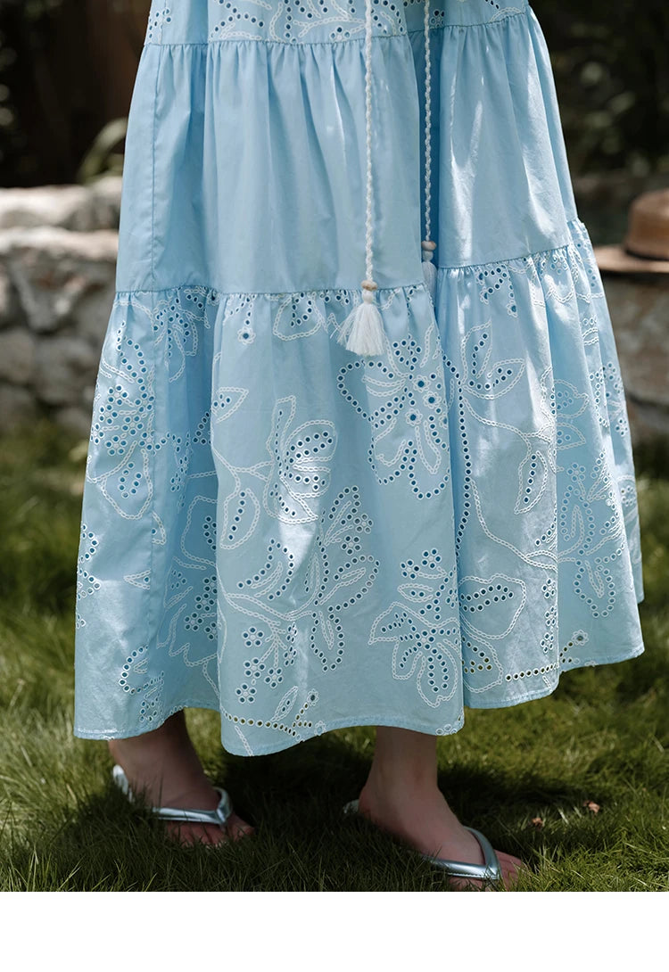 Mishow Strap V-Neck Embroidery Top & Drawstring Skirt Set MXE34T0624